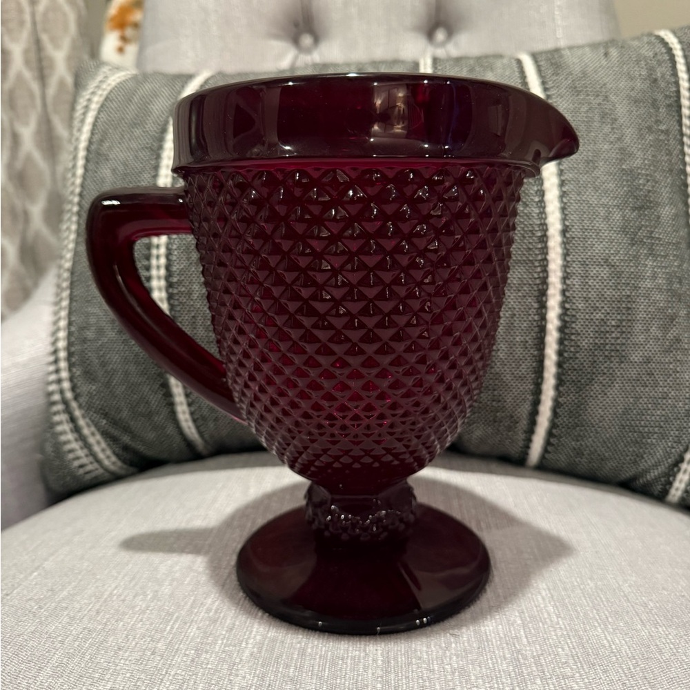Vintage Ruby Glass Diamond Point Pitcher